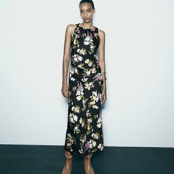 ZARA Satin Effect Midi Dress NWT - Picture 12 of 16